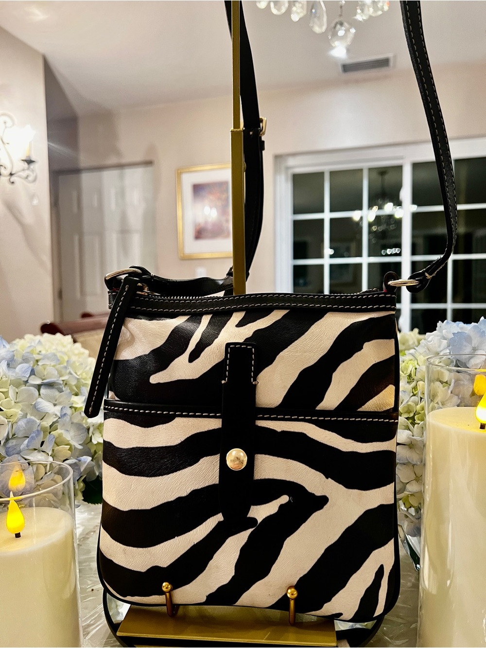 Dooney & Bourke Black Cream Zebra Print Crossbody Messenger Bag